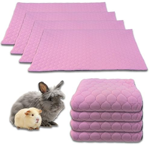 NEO SOLVO Lot de 4 Tapis Litière Polaire pour Cochon d'Inde et Lapin - Absorbant et Imperméable - Lavable - Cage et Enclos - 70 x 35 cm - Rose