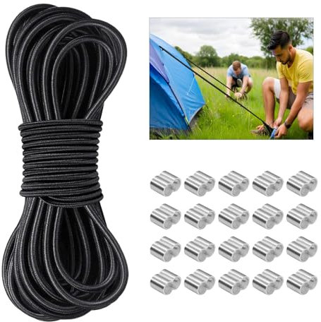 Tenditore Elastico 10m, Corde Elastiche 7 mm X 10 m, Corda in Gomma con 20 Ganci a Spirale, Corda Elastica er Teloni, Tende, Trasporto Auto