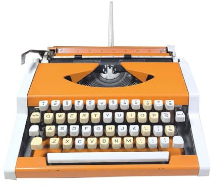 Orangefarbene Mechanische Englische Schreibmaschine, Altmodische, Traditionelle Tragbare Schreibmaschine für Notizen, Briefe Oder Kreatives Schreiben