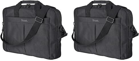 Trust Primo Sacoche pour Ordinateur Portable, Jusqu'à 16 avec 2 Poches de Rangement, Intérieur Rembourré, Sac Mince pour Voyage, Affaires, Travail, Collège - Noir (Lot de 2)