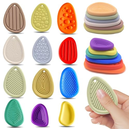 Pierres texturées Anti-Stress : lot 12 Jouets Fidget pour TDAH et autisme | Outils sensoriels apaisants, pour classe, fournitures enseignants, cadeau focus enfants & adultes, outil relaxation