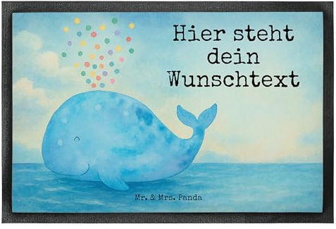 Mr. & Mrs. Panda Fußmatte selbst gestalten Wal Konfetti Design 50 x 75 cm - Geschenk, mit Namen, Geburtstag, Fussmatte personalisiert, Meer, personalisierbar, Abnehmen, Personalisierte, Motivation