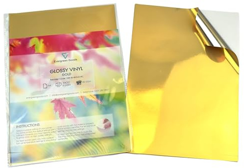 Evergreen Goods Gold Glossy Self-Adhesive Vinyl Sticker Label | 20 Sheets | Waterproof & Printable | Self-Adhesive, Compatible with Cutting Machines | A4 Durable Photo Paper | Sticky Back