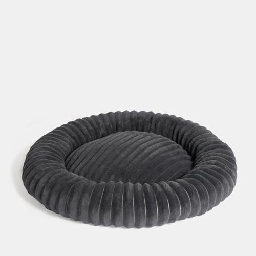 OHS Round Donut Dog Bed, Faux Fur Ribbed Large Dog Bed Super Soft Plush Anti-Anxiety Cuddler Beds Non-Slip Base Washable Pet Beds for Cats, Charcoal Grey - 70 x 70cm