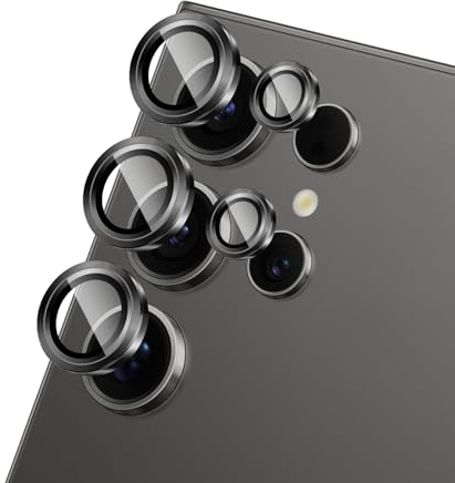 LZAYN 1 Pack Camera Lens Protector for Samsung Galaxy S24 Ultra | Full Cover,Anti Scratch,HD Tempered Glass,Metal Individual Ring Lens Protectors,Black Titanium Smartphone Camera Lens