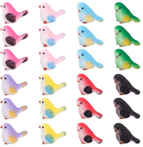 Tinoaly 24stk Mini Harz Vögel, Bunt Miniatur Vogel Figuren Dekorativ Winzige Tierstatuen für Puppenhaus Gartendekoration Landschaft DIY Bastelbedarf Kuchendekoration Topfpflanze