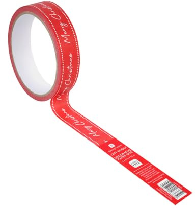 Talking Tables Christmas Paper Tape, 20m Recyclable Plastic Free Wrapping Tape - Red Festive Merry Christmas Lettering, Eco Gift Tape for Presents