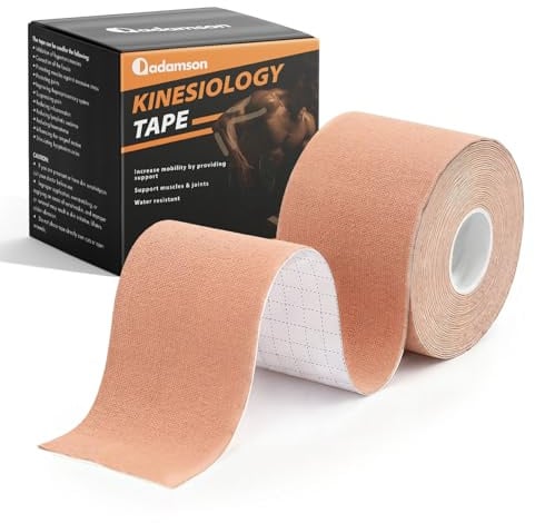 Adamson Kinesiologie Tape Sport – Phisio Tape 5 cm x 5 m – Elastisch, Latexfrei, Wasserfest – Muskel- & Gelenkunterstützung – 1 Rolle Beige – Training & Regeneration
