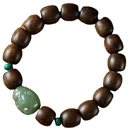 EYRMQWJPC Holzarmband, Kalimantan Adlerholz Nephrit Perlen Armband 10x12mm Dunkelbraun Grün