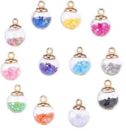 AKOOSY 34 Stück Teiliges Mini Glaskugel Bunten Glitzer sternen Transparente Glasanhänger für DIY Schmuckherstellung Handgefertigte Kristallglas Charms für Bastelprojekte