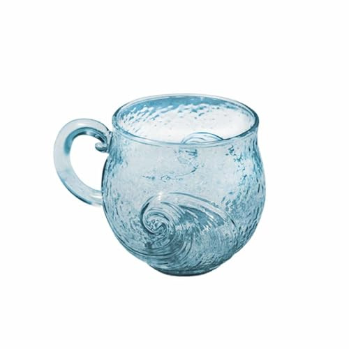 Wellenbecher Aus Seeglas,350 Ml Teetasse Mit Blauem Strandmotiv, Handgeblasener Seewellen Für Strandliebhaber, Einzigartige Kaffeetasse ,Für Kalte Getränke Whiskey Cocktail Saft Limonade Bier