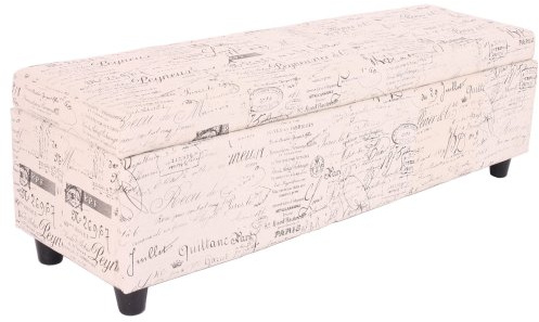 Berlinlodge Aufbewahrungs-Truhe Lars HxBxT 45x114x45cm Stoff/Textil Schriftzug Sitzbank Bank Stauraum groß platzsparend Wohnzimmer Kinderzimmer Schlafzimmer