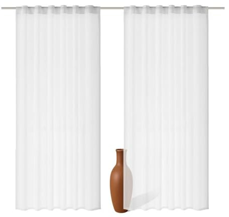 Foxx 2er Set Schlaufenschal Weiss 245 cm transparent Moderne weiße Vorhänge | leichte Voile Stores mit verdeckten Schlaufen für lichtdurchlässige Fensterdekoration, elegante Gardinen für modernes Wohnen
