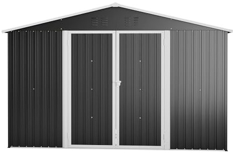 Generisch Großes Gartenhaus Aus Metall 300x252x191 cm Gerätehaus Mit Satteldach XXL Garten Schuppen Lagerhaus Schwarz