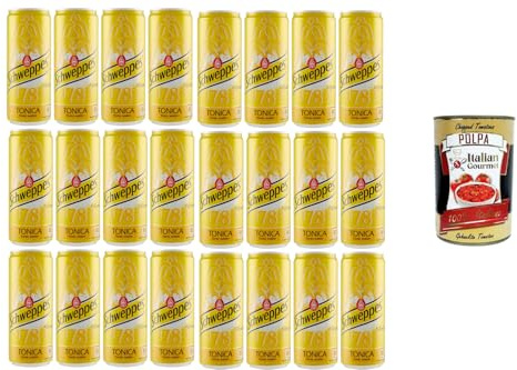 Italian Gourmet Tonic Water 24×330 ml – Bitteres Erfrischungsgetränk mit Chinin, ideal für Gin Tonic, Cocktails & Aperitif + Italian Gourmet Polpa
