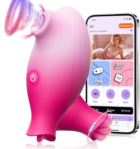 Vibromasseur Femme Clitoridien Sex Toys, 2-EN-1 Silencieux Vibromasseurs avec 10 Modes Succion & Langue, APP Contrôle, Vibro-masseur Rose Sextoyse Femme, Stimulateur Clito et Mamelons par Succion