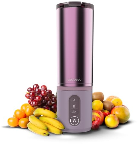 Cecotec Tragbarer Smoothie Maker Power Titanium Shake2Go Candy Steel. 180 W, 600 ml Metallbecher BPA-frei, 3 Programme, Anti-Blockier-Design, USB-C, Trinkfertige Smoothies für Unterwegs
