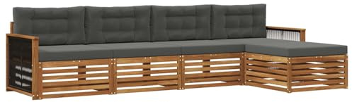 vidaXL Outdoor-Sofagarnitur mit Kissen 5 pcs Natur und Anthrazit, Garten, modernes Outdoor-Sofa, Sitzgruppe für die Terrasse, gemütliche Loungemöbel