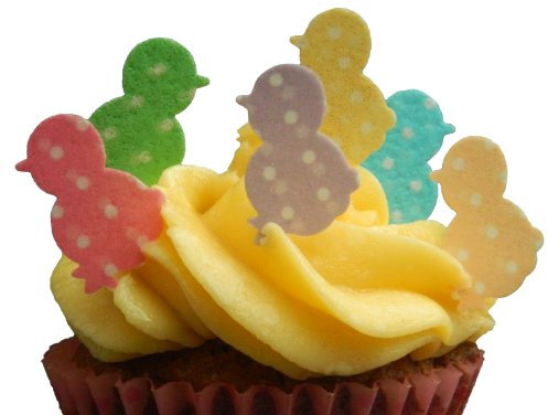 Anglesit 36 X EASTER CHICKS POLKA DOT EDIBLE RICE/WAFER PAPER CUP CAKE TOPPERS PARTY DECORATION (Polka Dot)