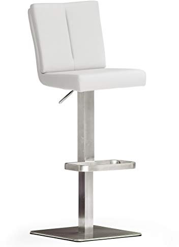 Robas Lund Barhocker Weiß mit Lehne Barstuhl drehbar 180 Grad, Hocker höhenverstellbar, PU BRU.NI