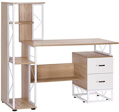 HOMCOM Scrivania PC di Design Moderno con Scaffale 133 x 55 x 123cm