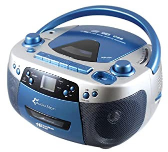 HamiltonBuhl Audio Star Boom Box Radio, USB, Cassette Player with Tape and CD to MP3 Converter
