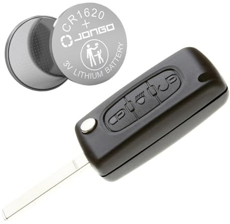 Jongo - Coque de Clé avec Lame Compatible avec Citroën C4 Picasso, C4 Grand Picasso | CE0536 | avec 1x Pile CR1620 | Boitier Clef Plip Voiture Télécommande 3 Boutons