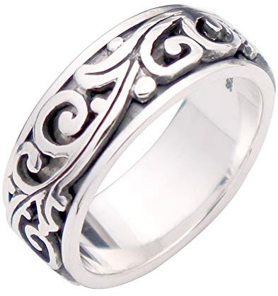 Vintage 925 Sterling Silver Floral Vine Leaf Ring Spinner Band Ring Anxiety Stress Relief Ring for Men Women Size U