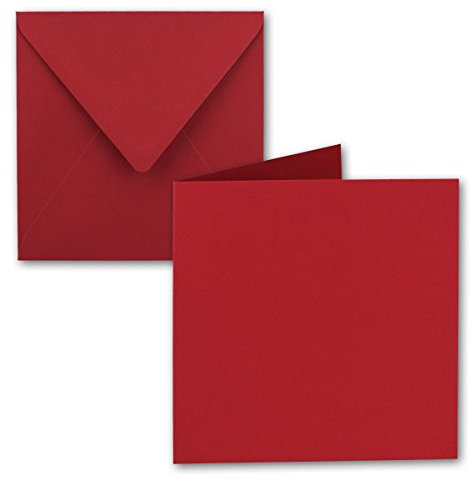 25x Quadratisches Falt-Karten-Set - 15 x 15 cm - mit Brief-Umschlägen - Rosenrot - Nassklebung - für Grußkarten, Einladungen & mehr