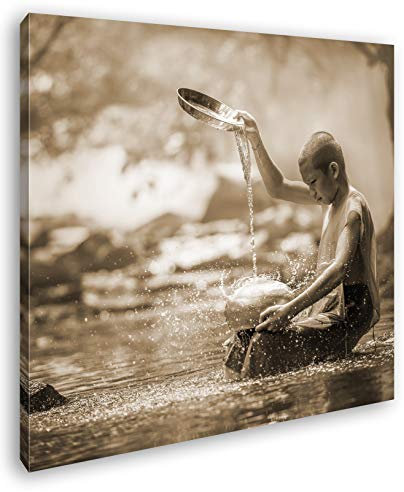deyoli Buddhistischer Mönch Format: 70x70 Effekt: Sepia als Leinwandbild, Motiv auf Echtholzrahmen, Hochwertiger Digitaldruck mit Rahmen, Kein Poster oder Plakat