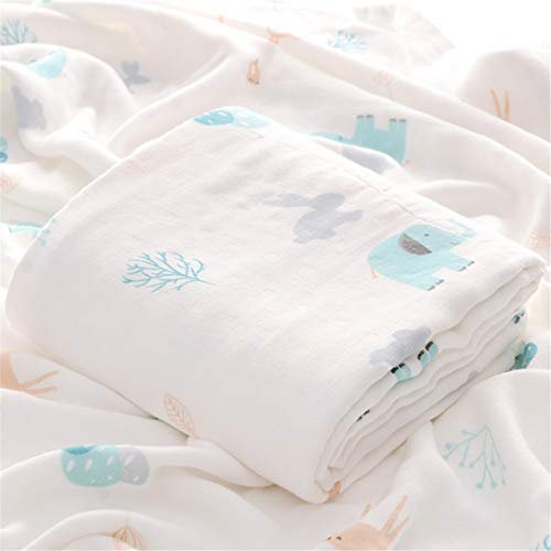 Hayisugar Baby Musselin Swaddle Decke Tücher Baby Bambus Baumwolle Swaddle Wrap Aufstoßen Tuch & Deck Kinderwagen - Pucktücher Baby Decke für Junge und Mädchen, Blau Elefant, 110 x 140 cm