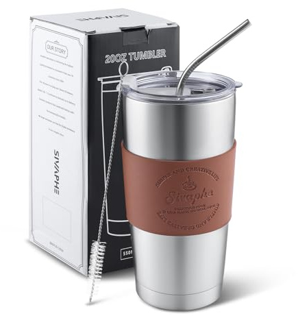 Sivaphe 20OZ Cup Stainless Steel Travel Tumbler Insulated Coffee Cup Double Wall Vacuum with Straw and Lids 550ML for Men Women