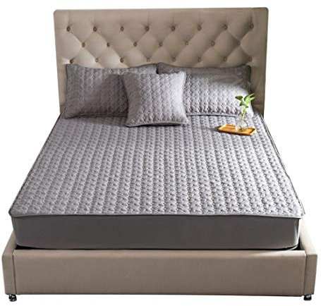 YUDEYU Blätter Tagesdecke Baumwollfabrik Nicht Wasserdicht Gesteppte Schicht Anti-Milbe Staubdicht Matratzenbezug (Farbe : Grau, Größe : 180x200cm/high 26-36cm)