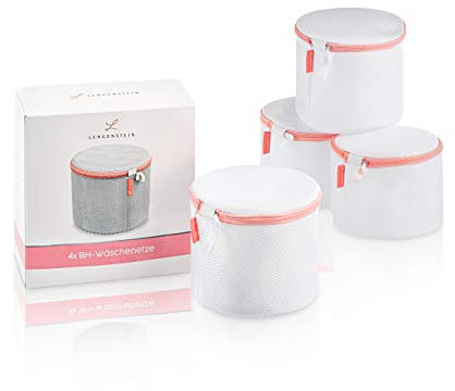 Lengenstein® 4er Set BH Wäschenetze für Waschmaschine Wäschebeutel mit Reißverschluss weich gepolstert mit rosa Naht Wäschesack Waschbeutel für Socken, BH's, Unterwäsche und Dessous