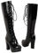 Etebella Damen Blockabsatz High Heels Plateau Kniehohe Stiefel zum Schnüren Lack Knee High Boots Winter Moderne Schuhe (Schwarz,41)