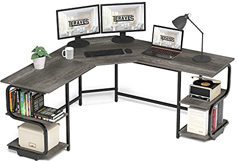 L Shaped Desk with Shelves,64.84 Large Gaming Corner Desk for Home Office