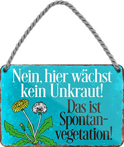 WOGEKA ART Retro Blechschild - Hier wächst kein Unkraut - witziger Garten Spruch Geschenk-Idee Geburtstag Weihnachten Dekoration 18x12 cm Vintage-Design Hänge-Schild Metall HS545