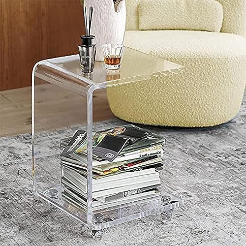 ONELUX Mobiler C-förmiger Beistelltisch, Acryl-Sofa-Beistelltisch, Snacktisch auf Rollen, transparenter Rolltisch
