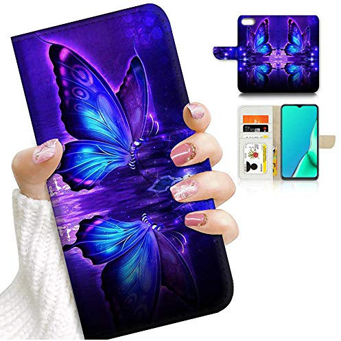 for iPhone 5, for iPhone 5S, for iPhone SE 2016 1st Generation, Designed Flip Wallet Phone Case Cover, A24225 Blue Butterfly 24225