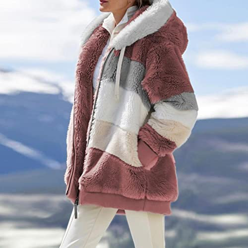 ZXCL 2021 Neue Mantel Winter Damen Äußere Wear Jacket Weibliche Korean Mantel Mode Beiläufige Nähte Plaid Mit Kapuze Reißverschluss Ladies Mantel-pink,S