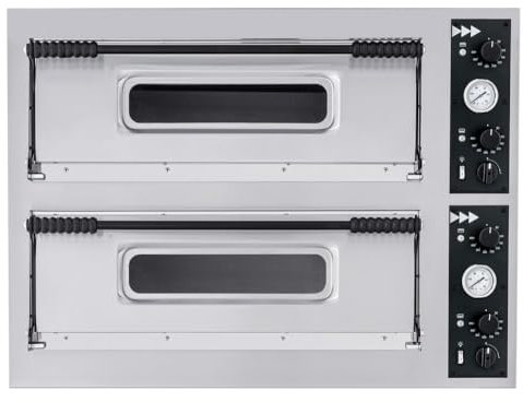Hendi Horno Eléctrico Para Pizzas, Basic XXL 66, Horno Gastro, 2 Pisos, 2 Cámaras: 2 x 1080 x 720 x 140 mm, 6 Pizzas 32 cm x Cámara, 45grados C a 455 grados C, 400 V, 18000 W, Acero Inoxidable