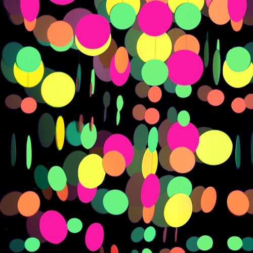 Runde Neongirlande aus Papier, 32,9 m, UV-Girlande, Neon-Luftschlangen, Schwarzlicht-Dekorationen für leuchtende Partyzubehör und Dekorationen, UV-reaktives Neon-Partyzubehör, leuchtet im Dunkeln