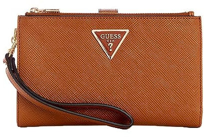 GUESS Laurel Portefeuille Organiseur avec Double Fermeture éclair, Porte-Monnaie Femme, Cognac Clair, Taille Unique