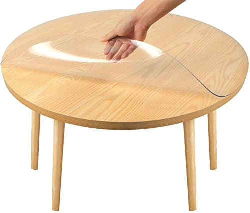 Toptablecloths Round Clear PVC Table Cover Protector Transparent Table Cloth Plastic (Round 90 cm)