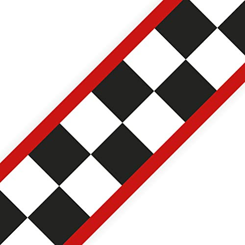 SuperDuperDecor - Chequered Flag with Red Stripes - Bedroom Wall Border - Eco 1.3m Self Adhesive Strips x2