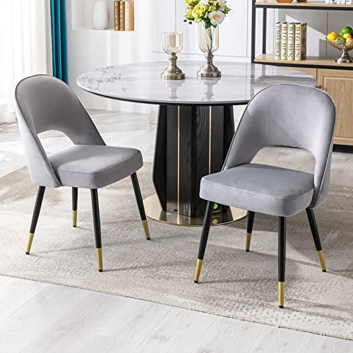 Wahson Samt Esszimmerstühle 2er Set Modern Seitenstühle Küchenstühle mit Metallbeinen Polsterstuhl für Esszimmer/Wohnzimmer/Küche,Grau
