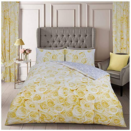 Reversible Rose Vintage Floral Duvet Cover, Soft & Cozy Flower Bedding, Reversible Duvets Double, Ochre