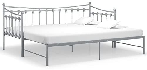 Gecheer Ausziehsofa Bettgestell Ausziehbett Sofabett Tagesbett Schlafsofa Gästebett Bett Metallbett Bettsofa Sofa Couch Grau Metall 90x200cm