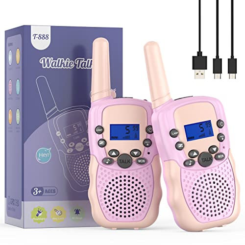 Bakoherp Walkie Talkie Recargable, 8 Canales 3Km de Largo Alcance Radio Bidireccional, Juguetes para Niños de 3 a 12 años, para Aventuras al Aire Libre Camping