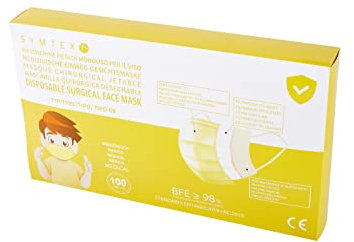 SYMTEX 100pcs Medizinisch Masken in kleiner Größe, Mini Model S, Type IIR Norm EN 14683 zertifizierte OP Masken 3-lagig Mundschutz mund und nasenschutz (100, Gelb)